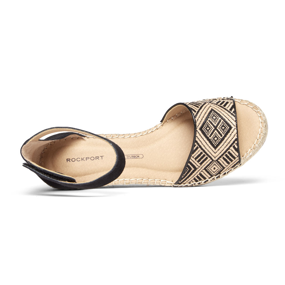 Rockport Sandaler Dame Beigesvart - Marah Woven Ankle Strap - KGRU09135